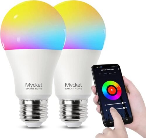 MyCket E27 WiFi Smart Bulb 9W LED -Farbfarbe Dimmbare Lichtäquivalente Glühbirnen RGBW Millionen Farben Fernbedienung und Sprachsteuerung Timer Funktion kompatibel mit Alexa/Echo/Google Home (Energieklasse A+)
