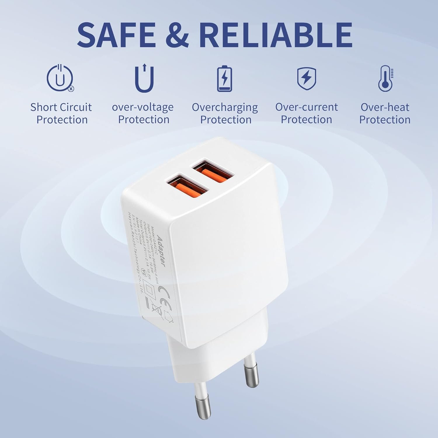 USB Ladegerät, 5 V/2,1a 2-Port USB-NetzEl, 10,5W USB Stecker Power Adapter Netzstecker Steckdose Plug Ladestecker Kompatibel MIT iPhone, iPods, AirPods, Samsung, Xiaomi Redmi, Oppo, Huawei Handy Handy Handy Handy – Bild 3