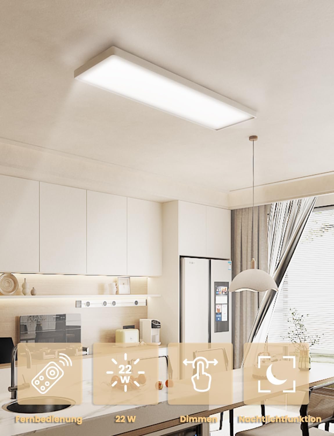 Epicflare LED Deckenleuchte 58x20x2.8 cm IP44 LED -Panel mit Fernbedienung 2700K - 6500K LED Deckenleuchte Flach Warmweimweiß Kaltwei – Bild 2