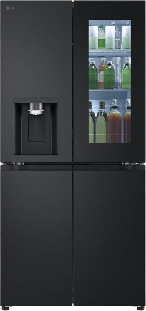 LG GMG861epae Instaview Slim Multi-Door, Klasse E, 508 L, Kühlschnank MIT Gefrierfach, Eis-, Crushed Ice -erspender MIT Uvnano, Total Nofrost, intelligenter Wechselterkompressor, Wi-Fi, Farbe Matte Schwarz