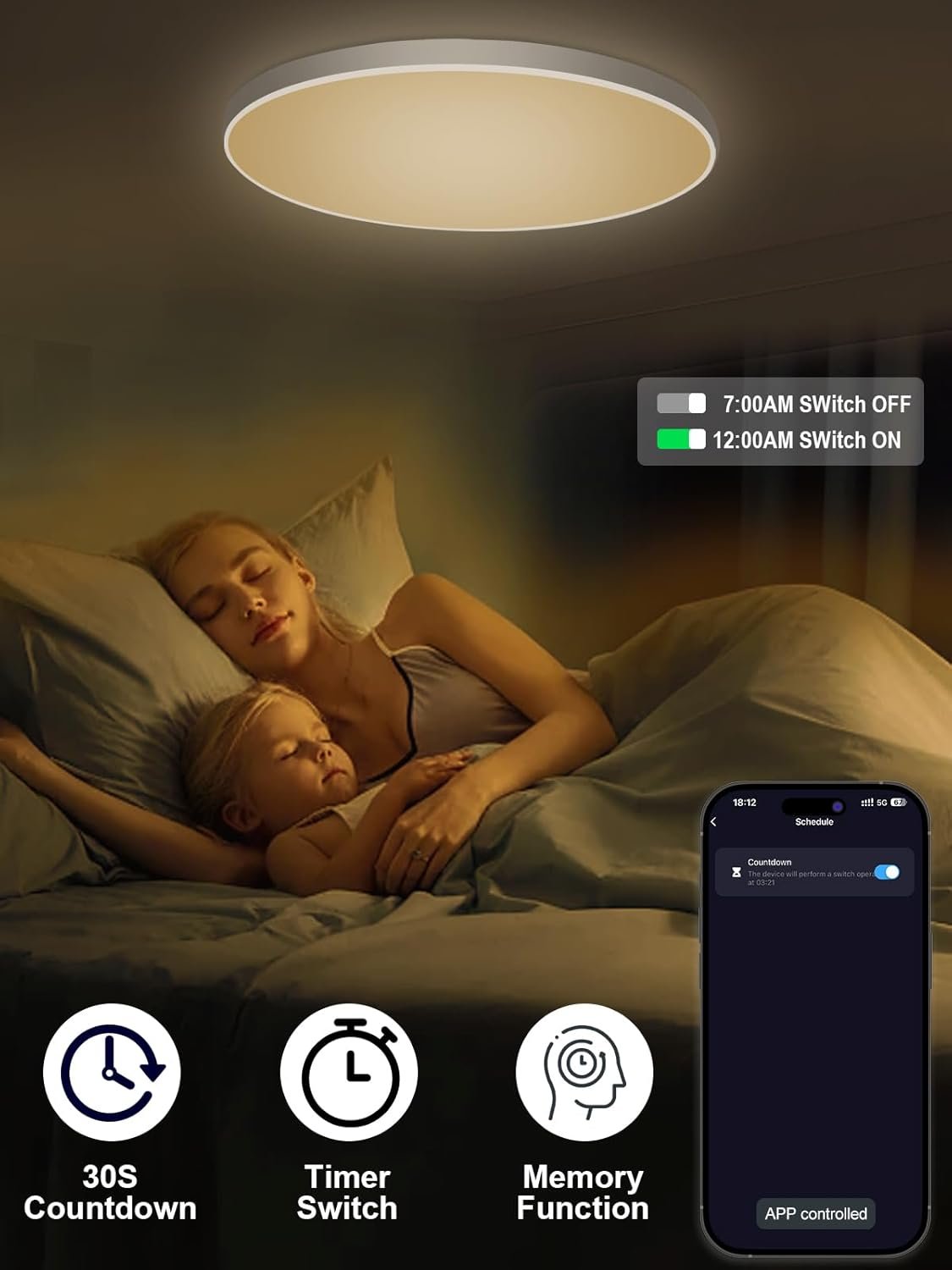 ORAYMIN LED CERKENLEUMENTE DIMMBAR MIT Fernbedienung, 24W RGB Farbwechsel Deckenlampe MIT App-Steuerung, 2700K-6500K Rund LED LED LEH – Bild 7