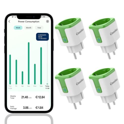 Wlan steckdose Mit Strommessung – Greensun Stromzähler für steckdose stromverbrauch energiekostenmesser zeitschaltuhr steckdose Sprachsteuerung MIT Alexa Stromzähler VeSync App Steckdose 4pc