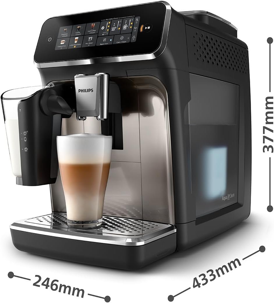 Philips 3300-Serie Kaffeevollautomat-6 GetRänke, Modernes Farb-Touchscreen-Display, Lattego-Milchsystem, Silentbrew, 100% Keramikmahlwerk, Aquaclean-Filter. Schwarzchrom (EP3347/90) – Bild 7