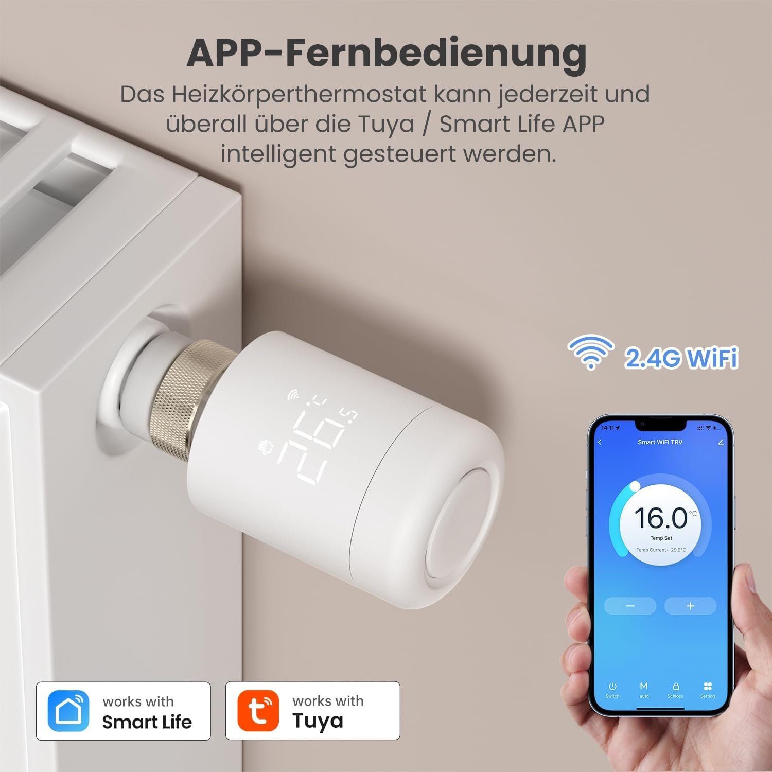 Miucda Smart Heizkörperthermostat Wian Programmierbarer Energiesparen Digital Heizung Thermostat Trv Kompatibel Mit Alexa und Google Home Tuya – Bild 2