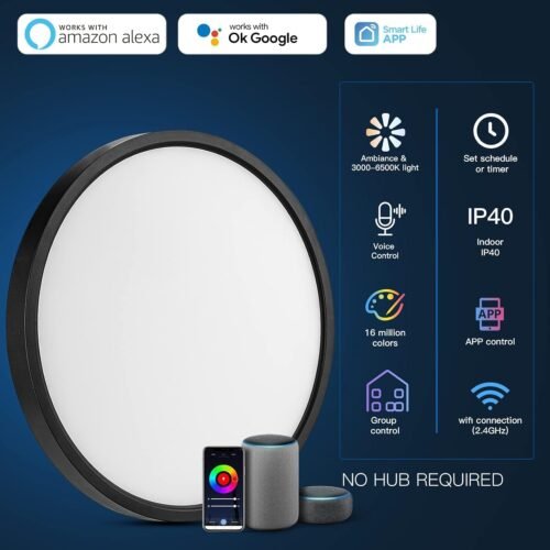 Antenlich leitete Deckenlampe Smart 24W Kompatibel Mit Alexa und Google Assistent Ø30cm, Steeuerbar über App mit 16 MILEN DIY FARBEN, WiFI CERKENLEUMER MIT FERNSTEUERUNG FUR SCHLAFZIMMER, WOHNZIMER