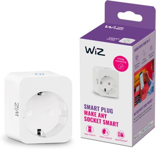 Wiz Smart Plug, Smarte Steckdose Zurerung von Lampen und Geraten inkl. Stromverbrauchsmesser, Smarte Lichtsteuerung über Wlan pro Stimme/App, Weiß