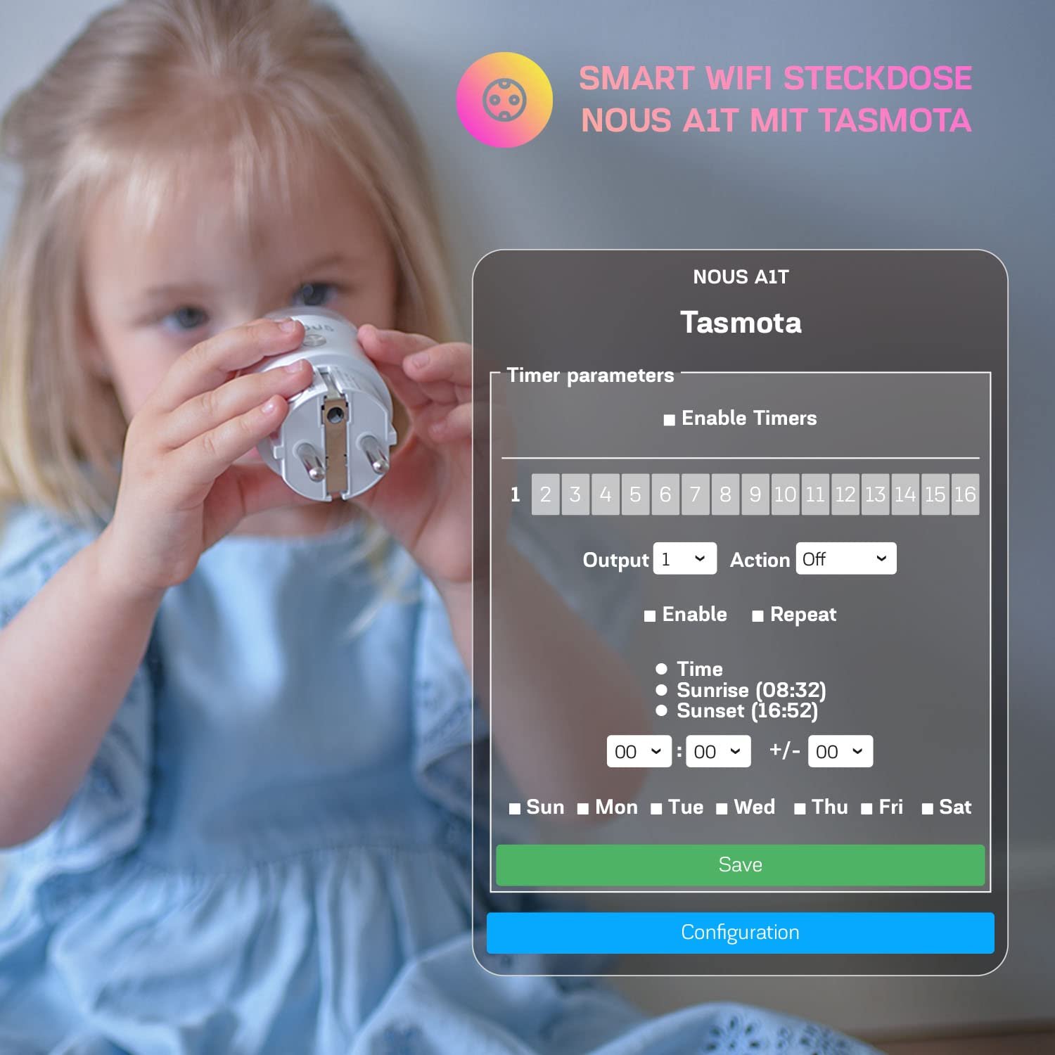 Tasmota Socket Nous A1T, kleinste WLAN -ESP8266 Smart Plug, 16A Mini -WiFi -Sockeln mit Stromverbrauch, Strommesser, Timer, kompatibel mit Alexa, Google Home Assistant, Domoticz, MQTT, 2,4G – Bild 4