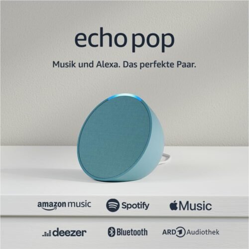 Echo Pop (Neueste Generation) | Kompecher und schlauer Bluetooth-Lautsprecher MIT Vollem Klang und Alexa | Blaugrün