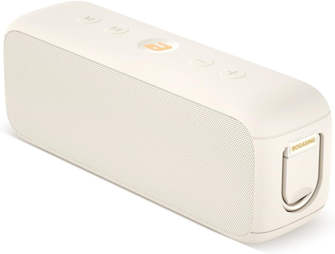 Bogasing G6 Tragbarer Bluetooth Lautsprecher, Lautsprecher-Boxen Bluetooth MIT 30W Stereo-Sound, 35H AKKU, EQ, IPX6, USB, TF, Aux, Kabelloser Musikbox Mit Mikrofon Für Outdoor (Beige)