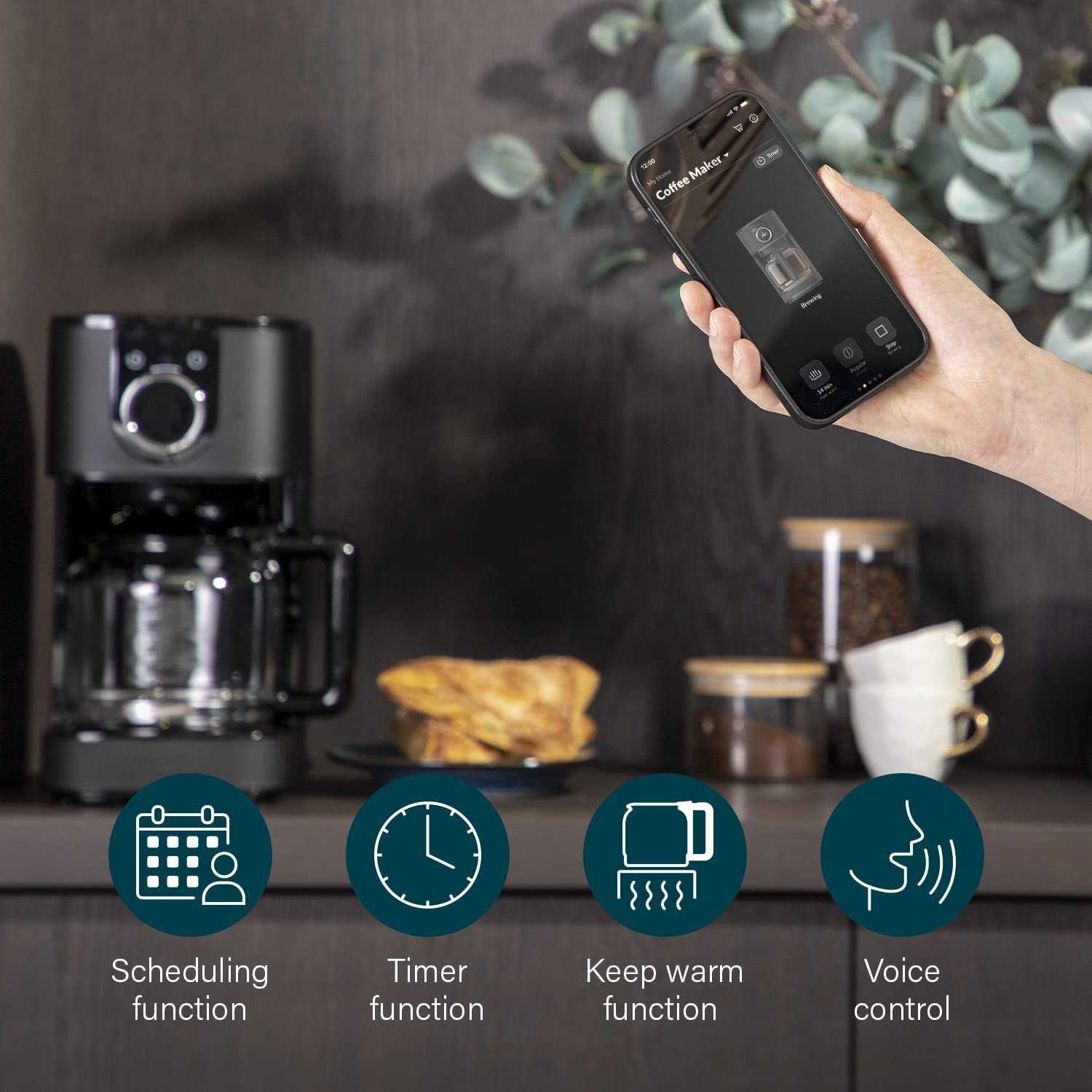 Edle Edelstahl Kaffeemaschine in Schwarz MIT Wifi -konneKtivität & Timer - Geeignet für 10 bis 15 Tassen – Bild 7