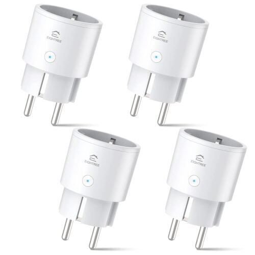 Alexa Steckdose 4er Pack, Eightree Smart Wlan Steckdose Mit Strommessung, Sprachsteuerung & Timer, Smart Home WiFi Steckdose FunktionTerert Mit Alexa, Google Home, Nur 2,4GHz WiFi