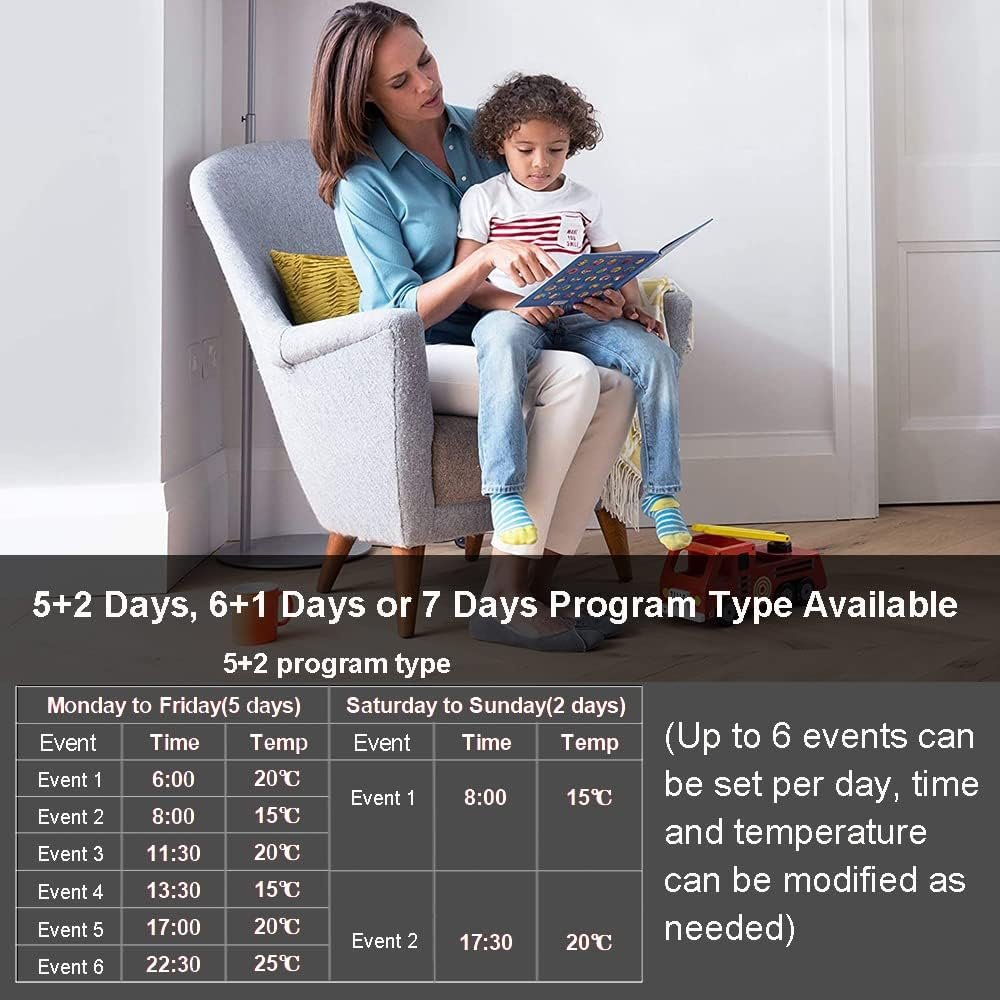 Ketotek Digital Thermostat fussbodenheizung elektisch programmierbar unterputz Mit Fuhler AC 230V 16A, Raumthermostat Elektiertisch Fußbodenheizung Regler Weiß – Bild 4