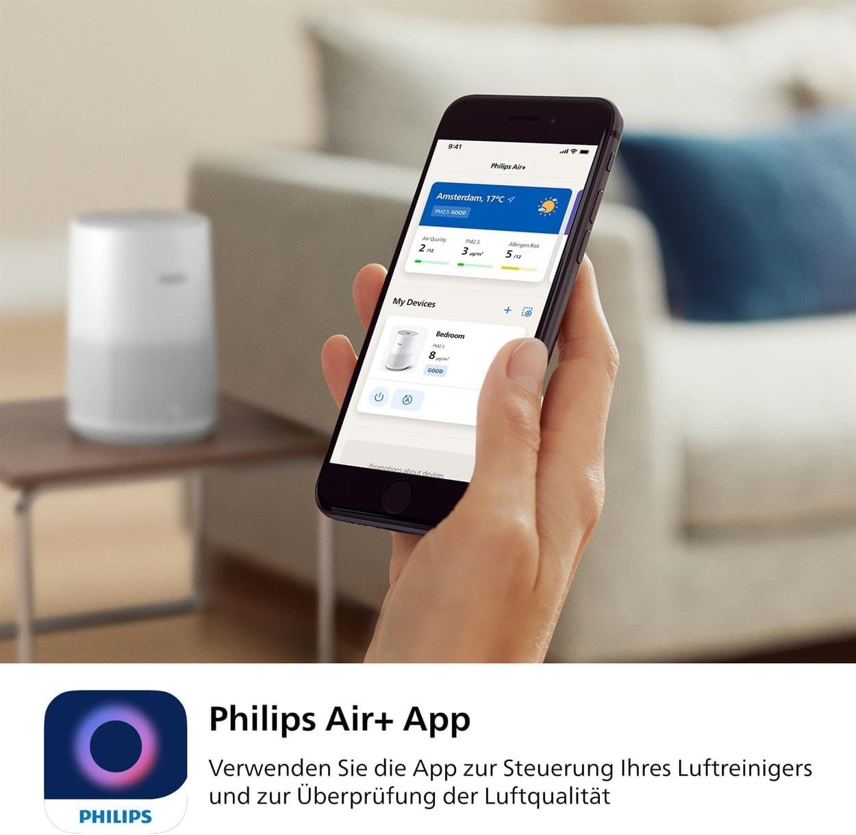 Philips Luftreiniger 600-Serie, Energieeffizient MIT Smart Sensor, für Allergiker, Hepa-Filter verendelt 99,97% der Schadstoffe, Deck bis Zu 44 m2 Ab, App-Steuerung, Weiß (Ac0651/10) – Bild 5