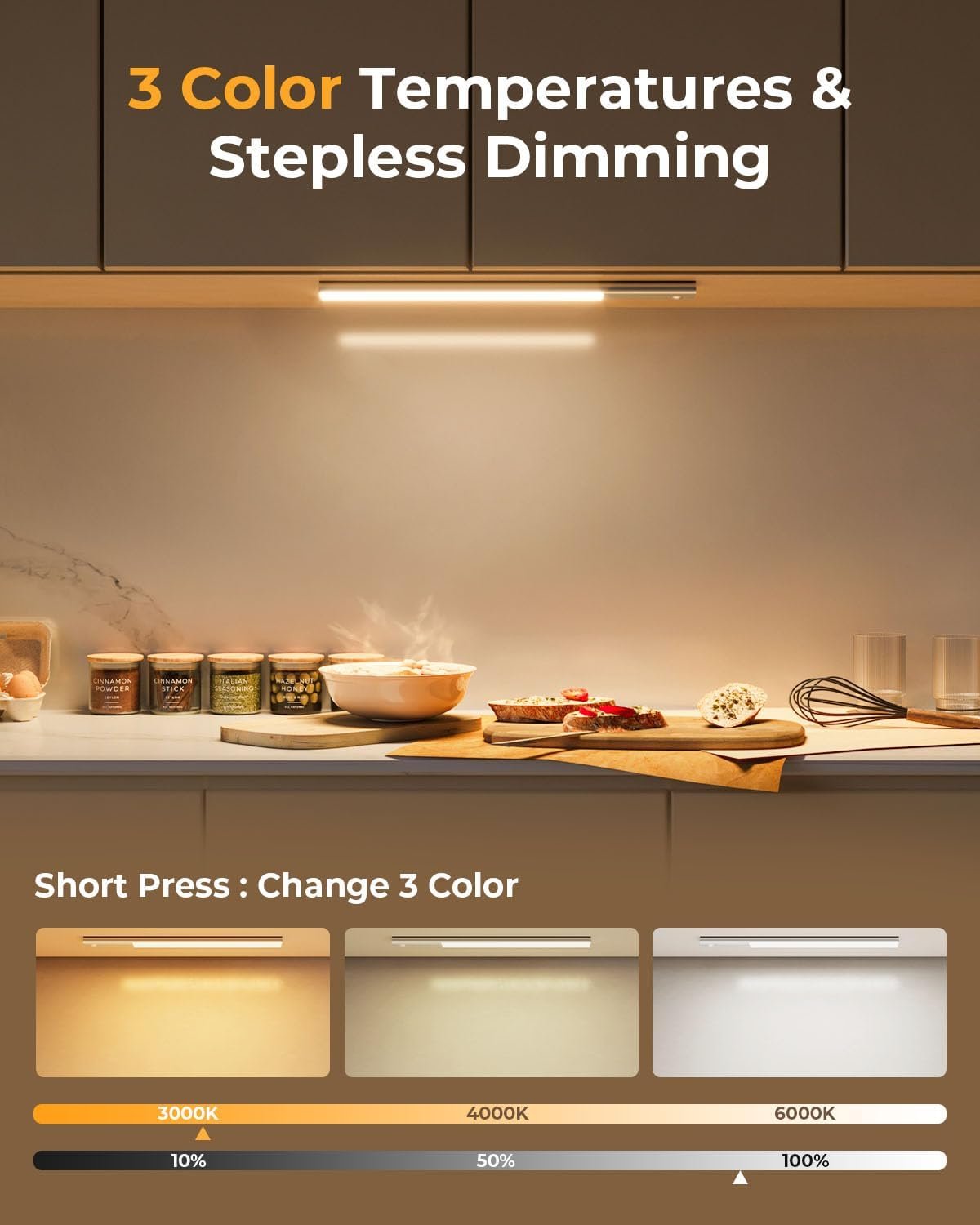 Fulen unterbaumte küche LED, Schrankbeleuchtung Lampe Bewegungsmelder inn, 38 cm LED Licht Kabellos mit Batterie Wiedenerafladbar, Imperdrank Belectung küche, 3 Farbtemperaturen, 2er-Pack – Bild 5