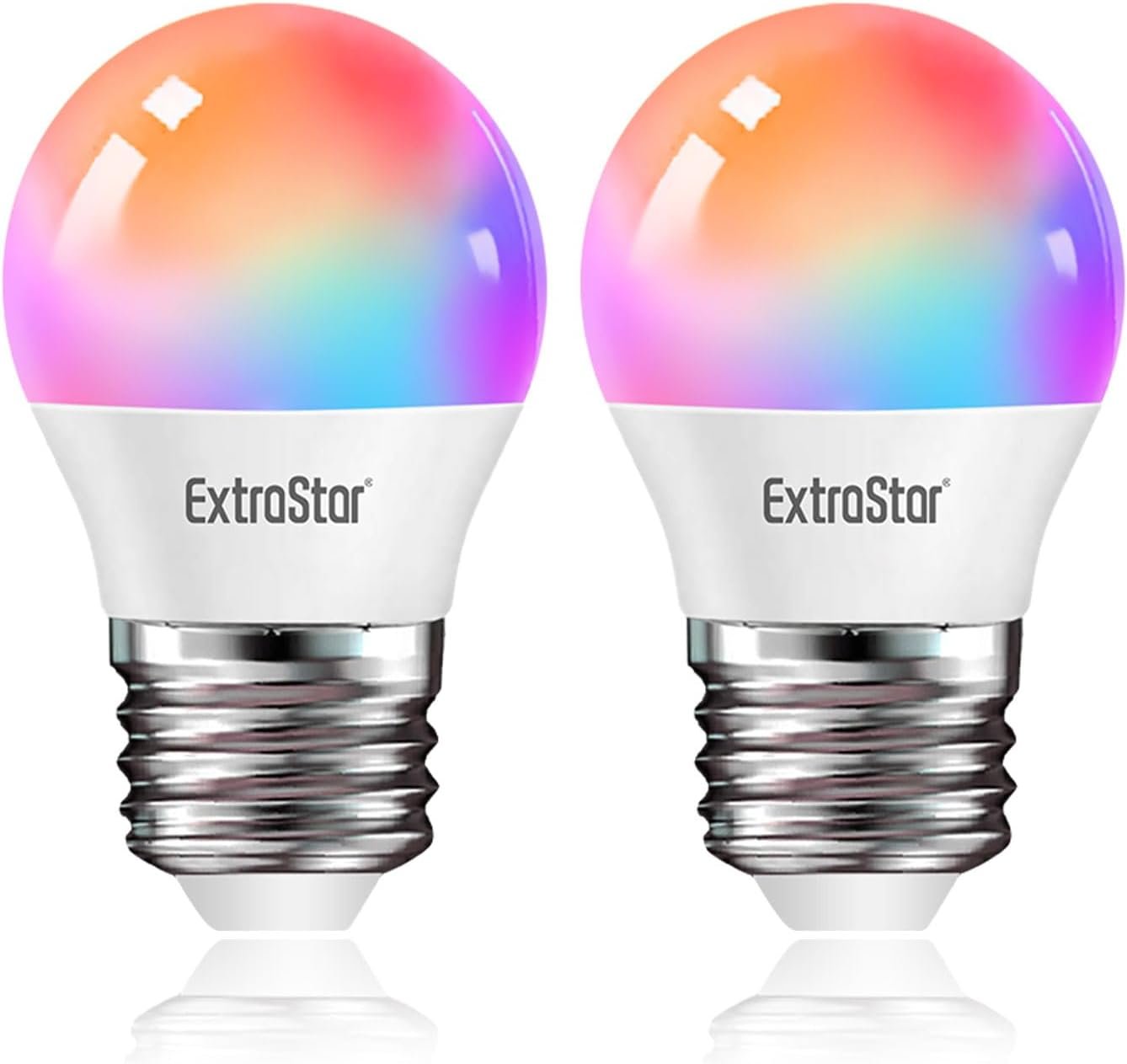 Extrastar Smart Glühbirne E27 G45, Alexa Led Wifi Lampe 2700K-6500K, 4,9W 470LM 16 MILEN FARBEN WLAN DIMMBAR GLuhbirne, Rgb Birne Kompatibel Mit Alexa, Google Home, 2 Stückk