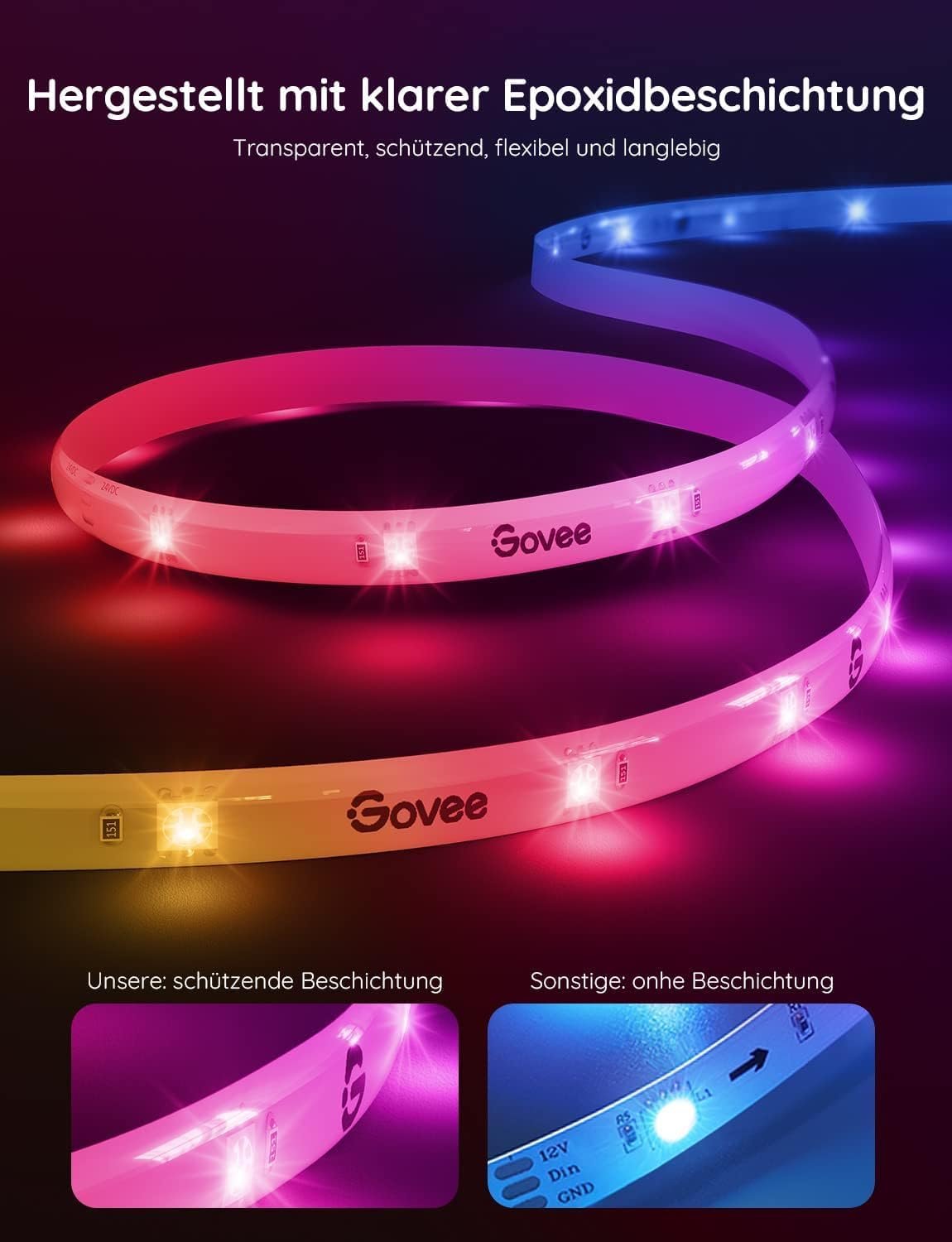 Govee Rgbic Pro 5m, Smart LED-Streifen-FunktionTerert MIT Alexa und Google Assistent, Beschichtband Lichterkette LED Liste Sync MIT Musik, App-Steuerung, Farbwechsel, Geeignet für Zuhause – Bild 4