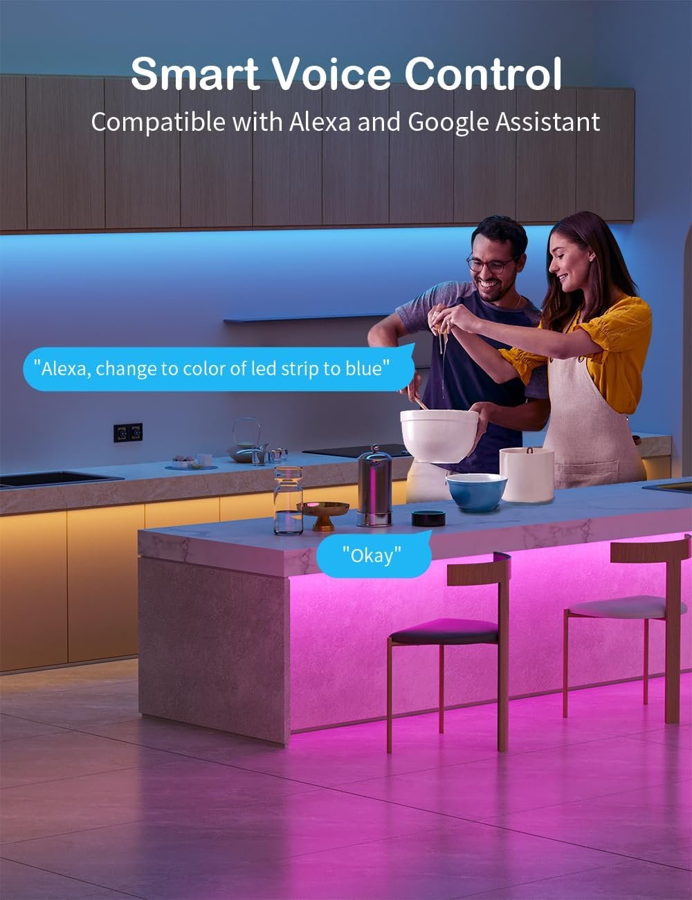 Hovvida LED Strip 20m WiFi, Kompatibel mit Alexa und Google Home, 30 LEDs/Meter, 24 V RGB LED -LED -LED, 600 LEDs, App und Fernbedienung, Musikmodus, LED für Zimmer, Küche, Schlafzimmer, Bar, Party – Bild 2