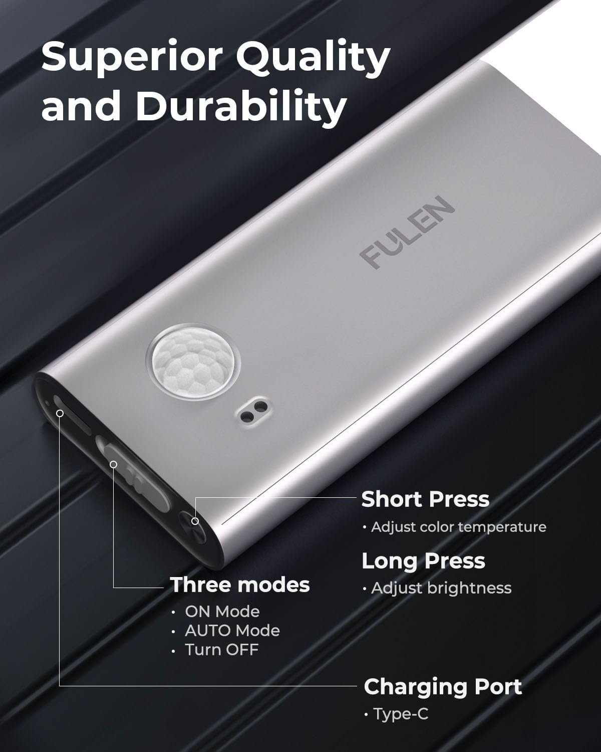 Fulen unterbaumte küche LED, Schrankbeleuchtung Lampe Bewegungsmelder inn, 38 cm LED Licht Kabellos mit Batterie Wiedenerafladbar, Imperdrank Belectung küche, 3 Farbtemperaturen, 2er-Pack – Bild 6