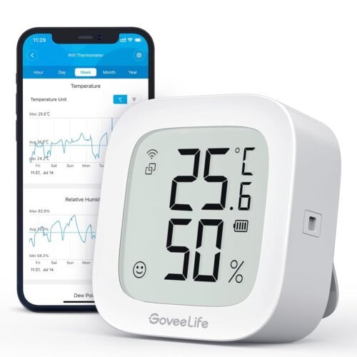 Goveelife Wlan Hygrometer Thermometer, digitale Temperatur und Luftfeuchtzeitsmesser innen MIT App Benachrichtigungs Alarm & Datenspeicherung, Fernkontrolle Geeignet für Schlaftzimmer, Weinkeller