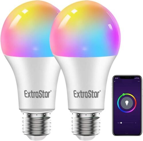 Extrastar Smart Glühbirne E27, Alexa Led Wifi Lampe 2700K-6500K, 10W 1000LM Mehrfarbige Wlan Dimmbar Glühbirne, RGB BIRNE KOMPATILBEL MIT Alexa Echo, Google Home, 2 Stürck