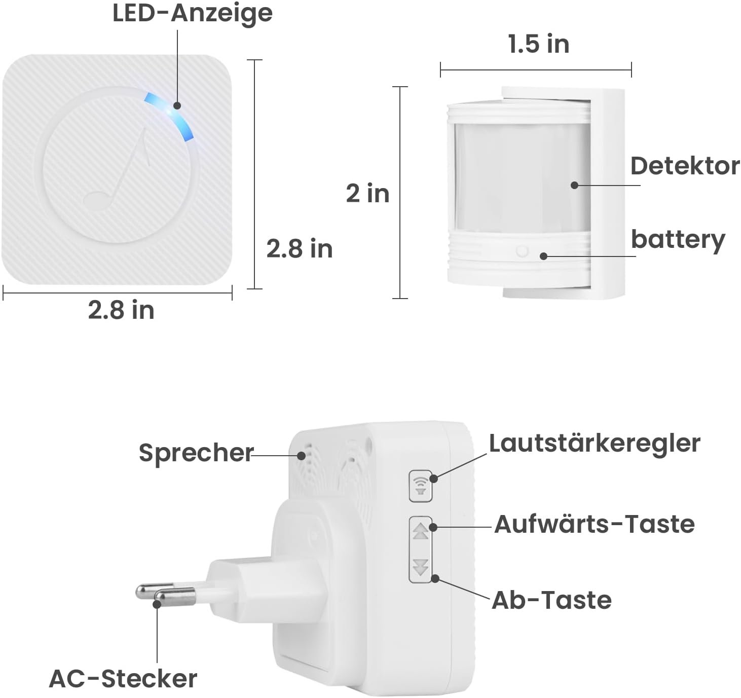 Bewegungsmelder Alarm Klingel, Physsen Funk Durchgangsmelder, Pir Infrarot Bewgungssor intensor TÜRALARM FUNKLINGEL, ANTI-DIEBSTAHL LADENTUR LADENGOGNE FUR HÄUSER GESCHAFTE BUROS FABRIKE – Bild 8