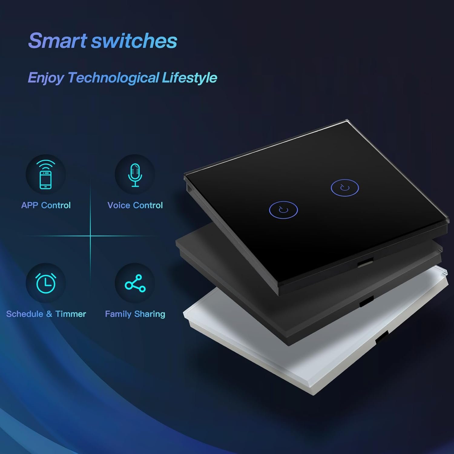 BSEED-SMART-Wifi-BerÜhrungssensorschalter (neutrale Leitung Benögt) Alexa und Google Home Work mit Tuya für Office Dekoration Kristall Glas Platte-Wandlicht-Schaltern 1 Fach 1 Wag Grau Grau – Bild 3