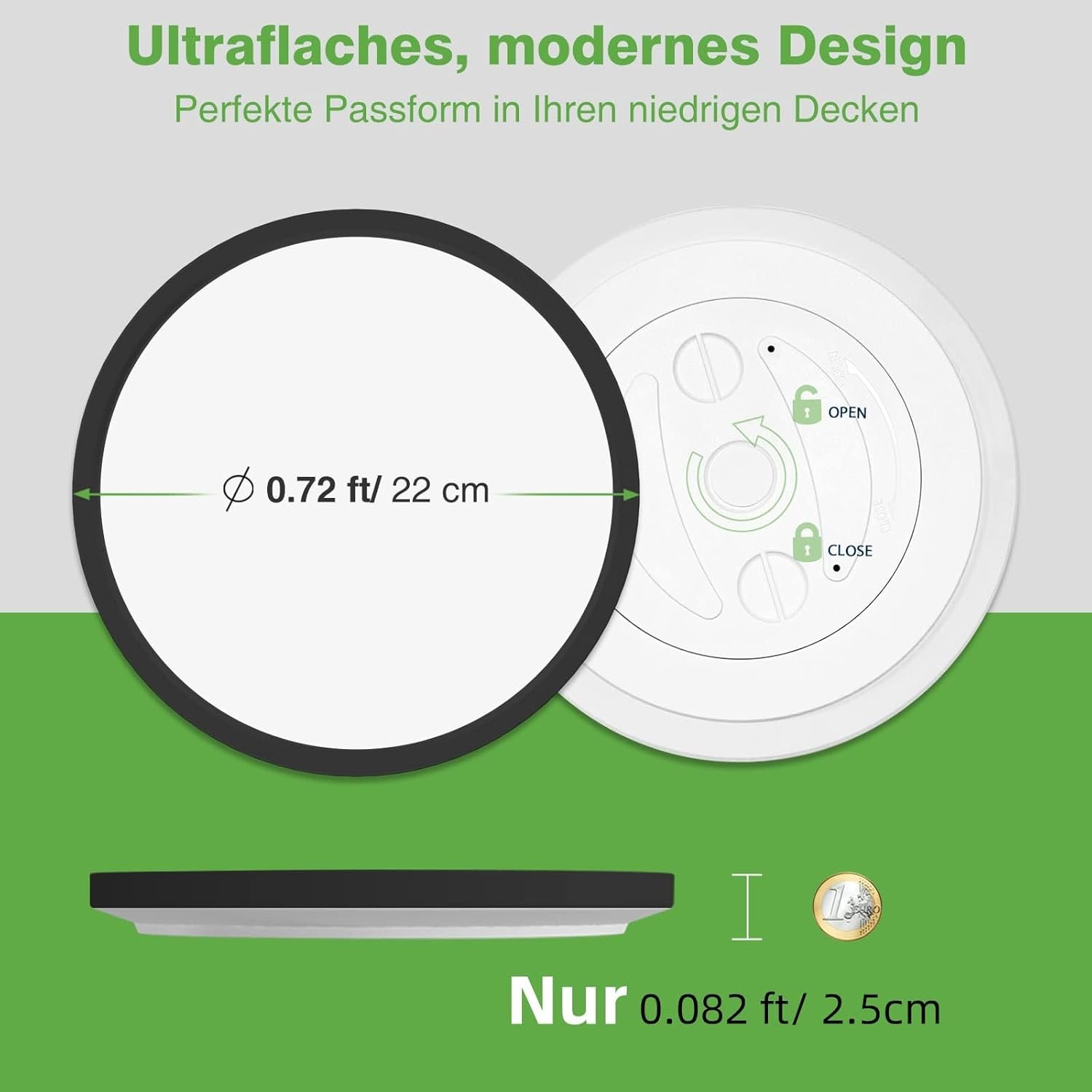 Zemty Led Deckenleuchte mit Radar Bewegungssersor 19w 4000k, Flache Lampe mit Bewegungssor innen, 22 cm 1800 lm Rund Deckon – Bild 5