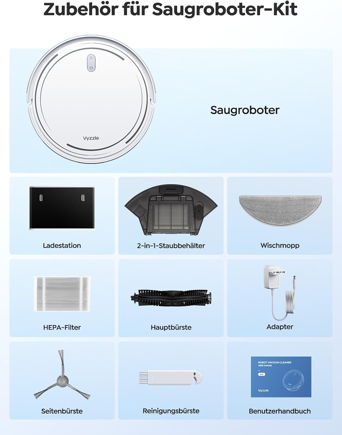 Vyzzza Saugloboter -MIT Wischfunktion, Ultradünner Saugloboter -MIT -LDS -Navigation, 5000pa Staubsauger Roboter D10, App/Alexa, ideal für die Tierhaare, Teppich, Hartboden – Bild 8