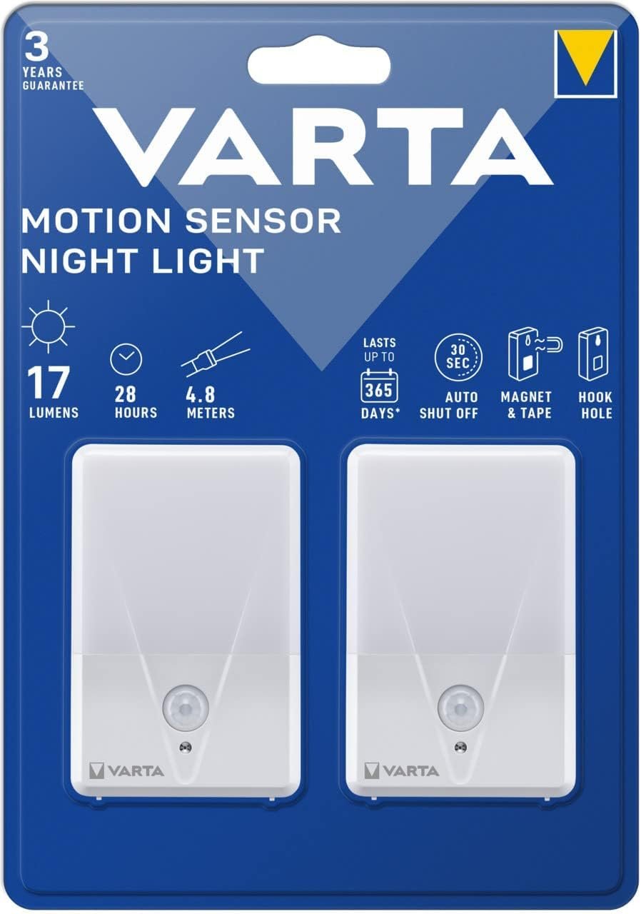 Varta nachtlich mit Bewegungssensor LED, 2 STÜCK, UNTRECKT, Motion Sensor Night Light Twin Pack, Läuft MIT 3x AAA Batterien, Einfache -Installation, Automatische Abschaltungung – Bild 2