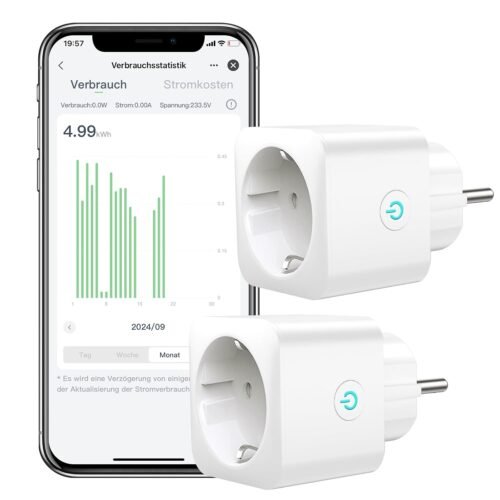 Smart Wlan Steckdose Eightree, Smart Steckdose MIT Strommessung, 16A Smart Home Wifi Steckdose, Alexa Zubehör, Zeitplan, Fernzuf, FunktionTerert Mit Alexa, Google Home, Smartthings, 2er Pack