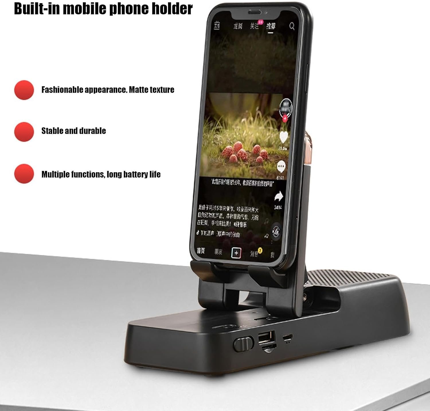 Huvqianu Kabelloser Handy-Ständer, Tragbarer Handyhalter, Verstellbar, Faltbar, Eangauter Lautsprecher, Rutschfestes Design – Bild 7