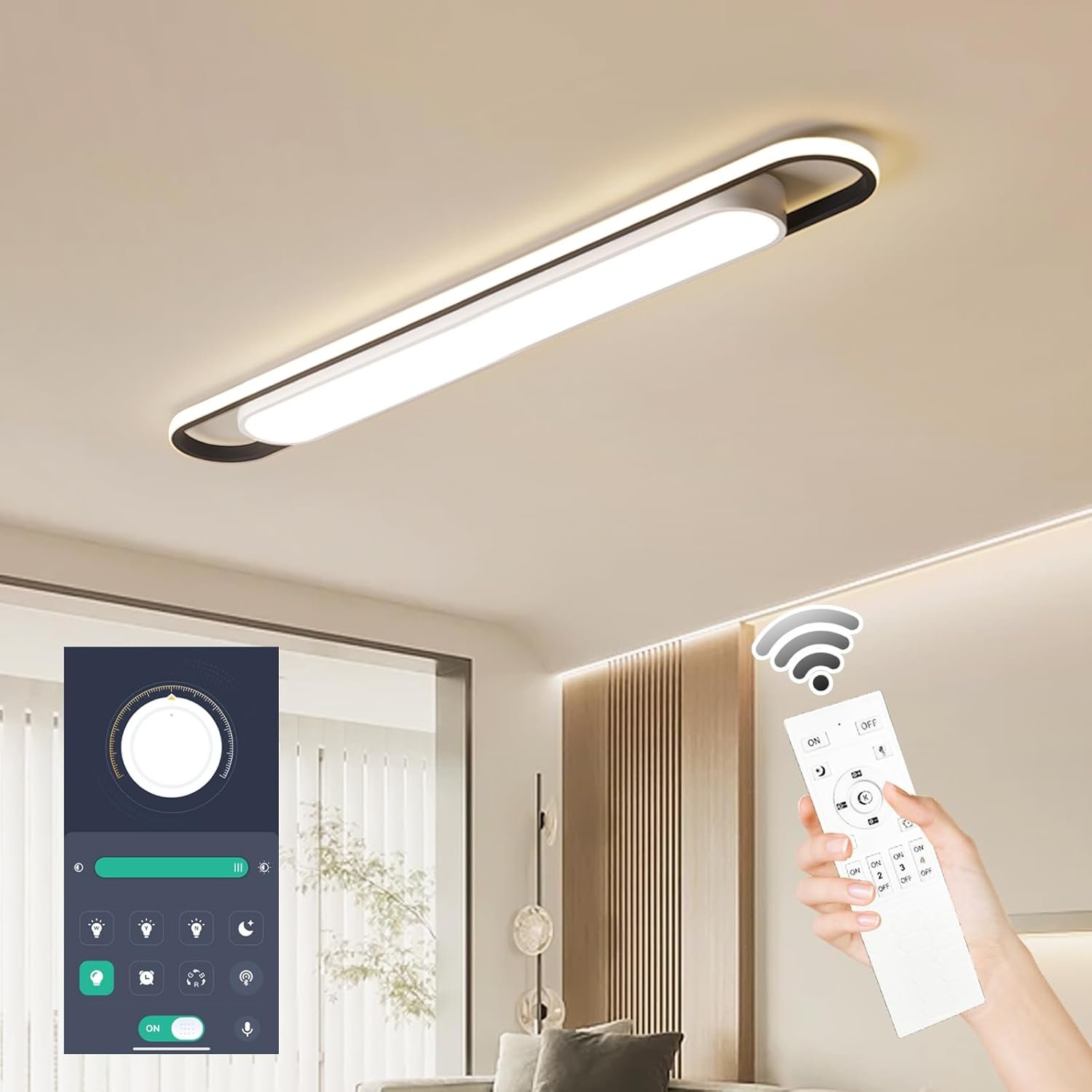 Moderne Smart-LED-LED-Deckenleuchten dimmbare LED-Deckenlampe mit Fernbedienung 4-Fuß-Acryl-Flush-Deckenleuchten für Wohnzimmer Küche Esszimmer (6-58) x2W (122 cm)
