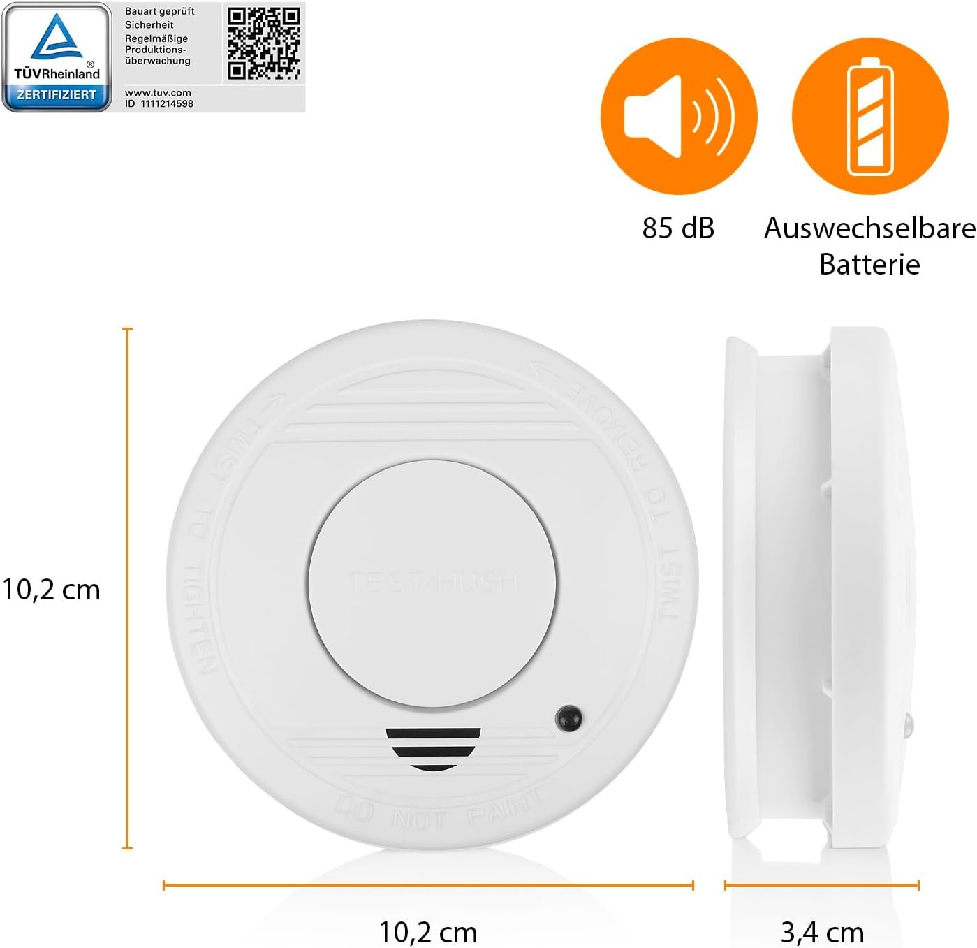 SmartWares Rauchmelder - Tüv Geprüft - Din En 14604 Zertifiziert - Optischer -Sensor - Testknopf - 85 dB – Bild 3