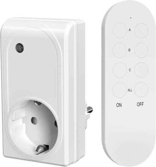 Surnice Funkschalt-Set, Funksteckdosen MIT Fernbedienung Inner, Plug & Play, 1000W, Funk-Fernschalter, 40 m Reichweiite, Programmierbar und Erweitbar (2 x CR2032-Batterien Kostenlos)