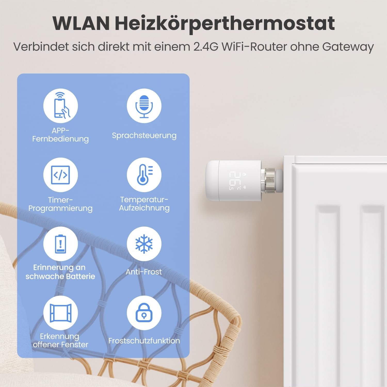 Avatto Wlan Heizkörperthermostat, Smart Thermostat Heizung, Programmierbar Heizungshermostat Unterstützen Alexa, Google Home Sprachsteuerung und Smart Life App Fernbedienung (Kein Gateway Erforderlich) – Bild 2