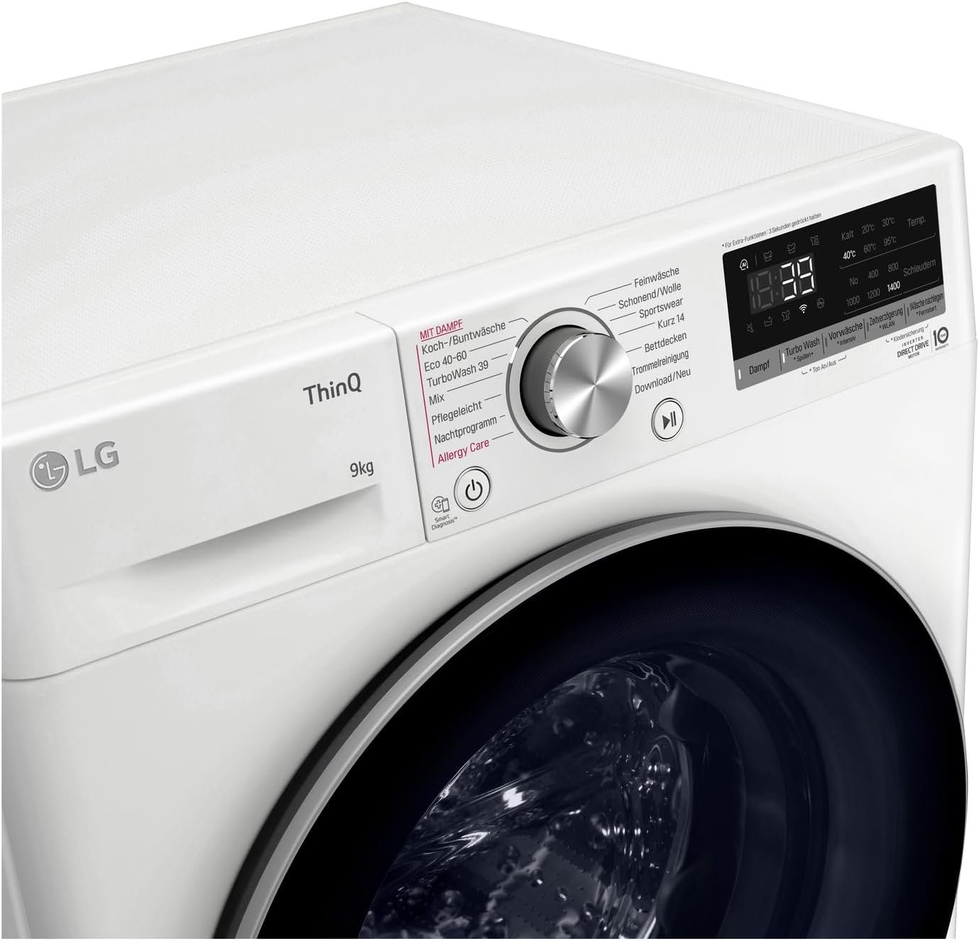 LG F4WV709P1E, Klasse A, Frontlader-Waschmaschine 9 kg, Wi-Fi, AI Direktantrieb, Tiefenreinigung MIT Dampf, Turbowash 360 °, Große Kapazität, Außentü Ausglas, 60 x 62 x 85 cm ꟷ – Bild 4