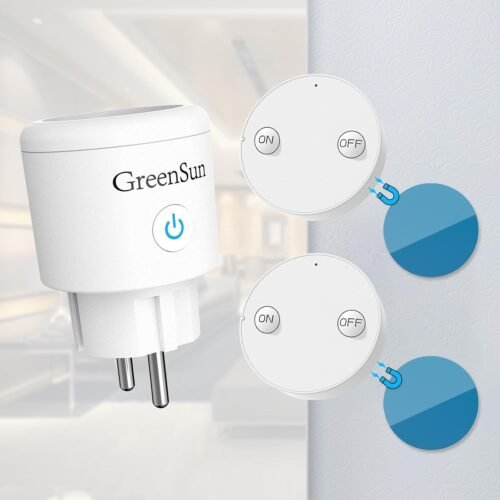Greensun Funksteckdosen MIT Fernbedienung – Funksteckdose Steckdose mit Fernbedienung, RF Funksteckdose, Reichweiite der Fernbedienung in Ennenräuten 30m, Plug & Play 16A IP22