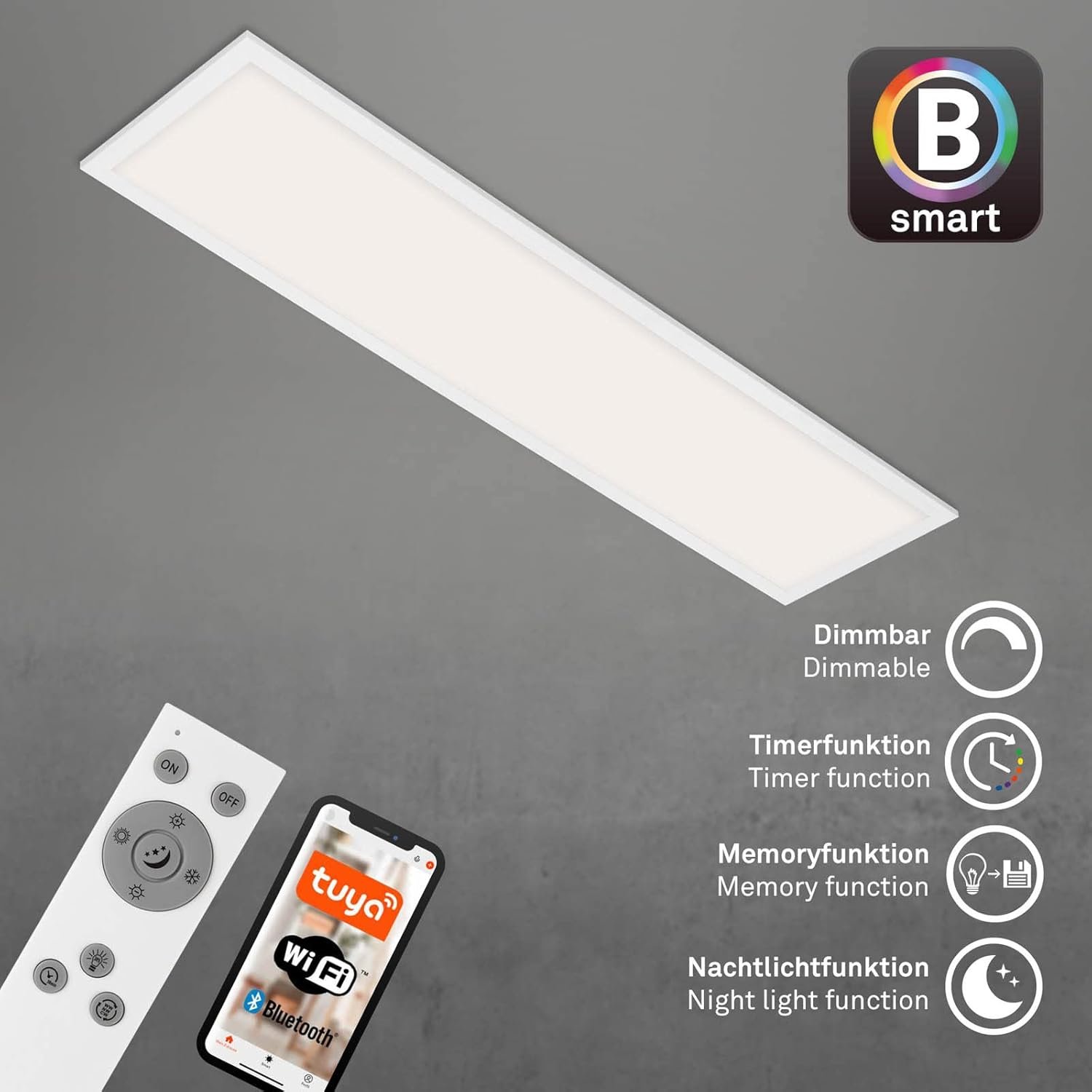 BRILONER - LED Deckenlampe Flach Smart Home, FunktionTerert MIT Alexa, Einstellbar von Warmweiß bis Kaltwei, Lampe, Deckenleuchte, LED -Panel, Wohnzimmerlampe, Schlafzimmerlampe, 100x2x6,6 CM, Wiß, Wiß, Wiß – Bild 3