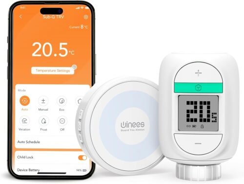 Winees Smart Heizkörperthermostat Kit, 1 Subg Hub+ 1 Wlan Heizungshermostat, MIT Zeitplan, Fern-/Sprachsteuerung, Heizungsthermostat Kompatibel MIT App, Alexa & Google Assistent