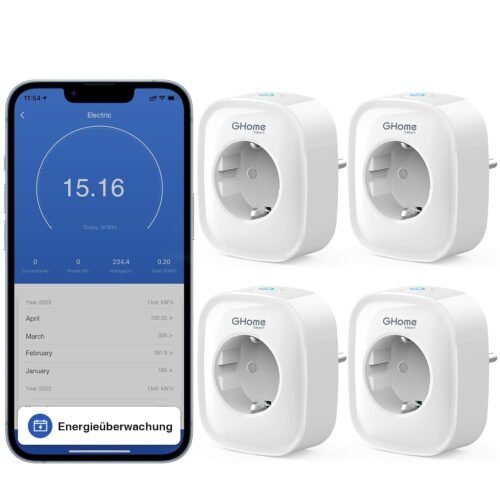 Ghome Smart Wlan Steckdose 16A, Wifi Steckdose 4er Pack, Smart Home Plug FunktionTerert MIT Alexa Google Home, App Fernbedienung, Stromverbrauch Messene Sprachsteuerung Timer, Nur auf 2.4GHz WiFi