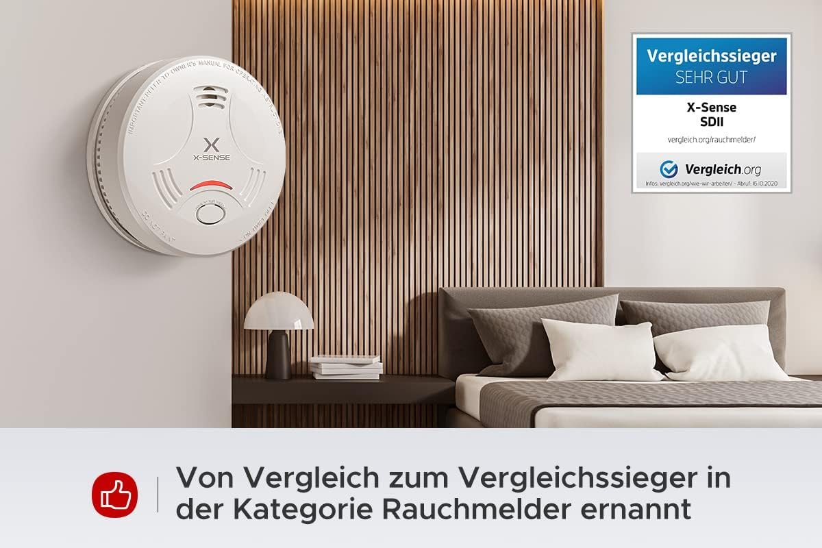 X-Sens Rauchmelder 10 Jahre Batterie, Feuerder Tüv Rheinland Zertifiziert, Rauchwarnmelder MIT Stummschaltung und Selbstest Funktion, SD11, 1er Set – Bild 2