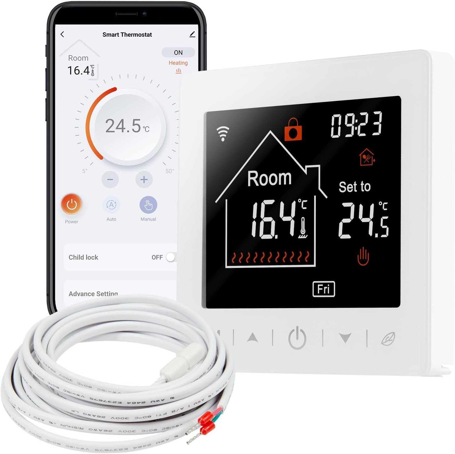 Mi-Heat M2 Raumthermostat Wlan Weiß-Alexa Tuya Smart Life Google Home Elektrischen Fußbodenheizung Thermostat Smart Raumthermostat Fußbodenheizung Zeitlich-Display-Abschaltung