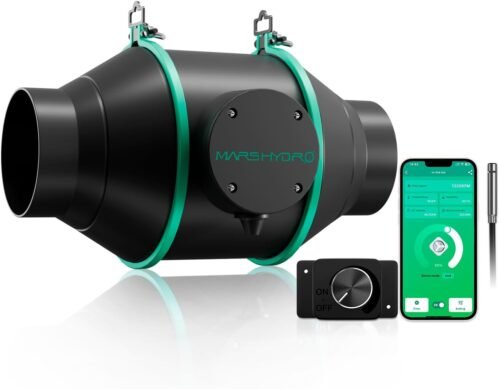 Mars Hydro Smart 4 Zoll Inline-Ventilator MIT Variable GeschwindigkeupsRegler, Temperatur und Luftfeuchtzeitsensor, Belüftungsventilator für Hydroponik Zelt wachsen Zelt
