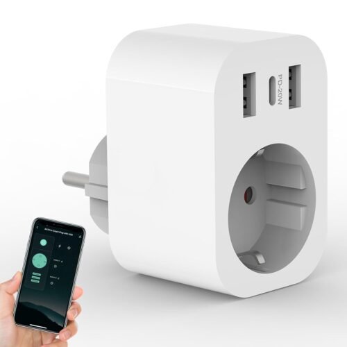 Antela Smart Wlan Steckdose MIT Strommessung 2 USB A UND 1 Typ-C (20W Schnellladen), Alexa/Google Home Kompatibel, Stromverbrauch Mioden, Smart Life App, 2,4GHz, 16A 3680W
