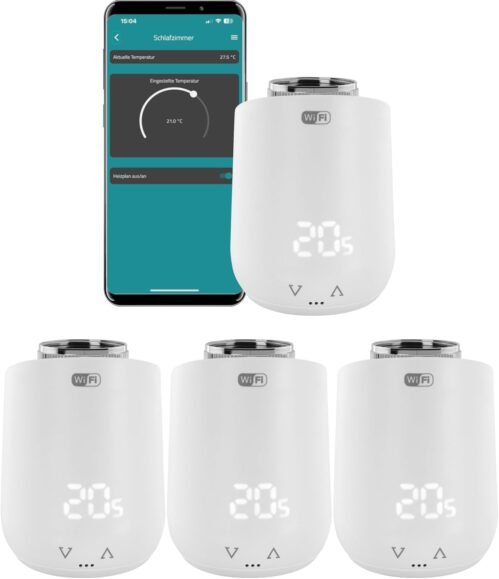 Eurotronischer Komet Wifi Heizkörperthermostat Set – Smart Home Heizungssteuerung für 4 Heizkörper inkl. gratis App und Ventil-Adapter-Gutschein | Kompatibel Mit Jedem Wlan Router (2,4 GHz)