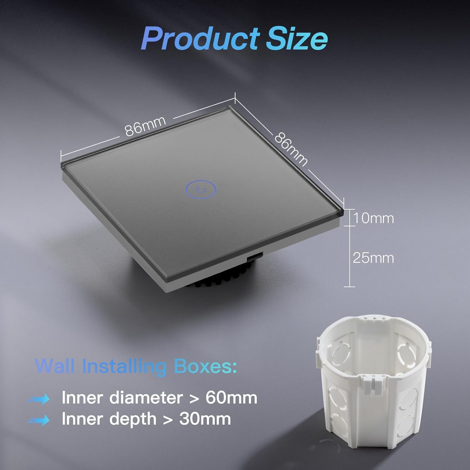 BSEED-SMART-Wifi-BerÜhrungssensorschalter (neutrale Leitung Benögt) Alexa und Google Home Work mit Tuya für Office Dekoration Kristall Glas Platte-Wandlicht-Schaltern 1 Fach 1 Wag Grau Grau – Bild 7