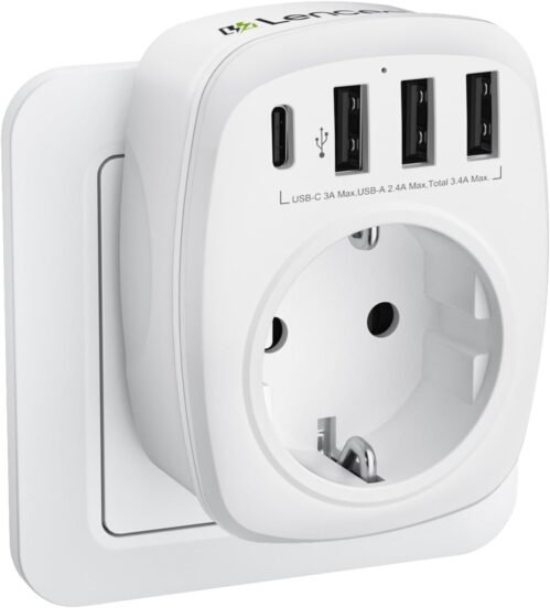 Lencent USB Steckdose Mehrfachstecker EU-Adapter 5-in-1 Steckdosenadapter MIT 3 USB Ladegerät Anschlu