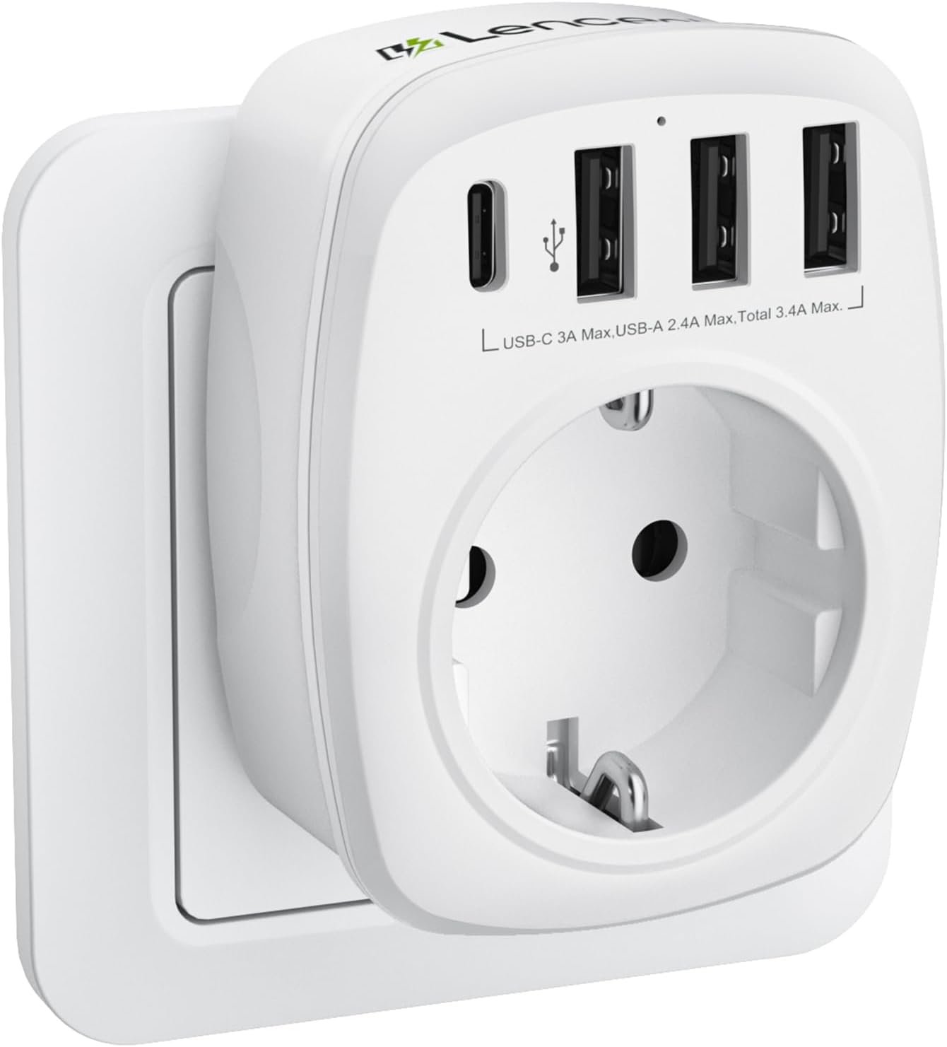 Lencent USB Steckdose Mehrfachstecker EU-Adapter 5-in-1 Steckdosenadapter MIT 3 USB Ladegerät Anschlu