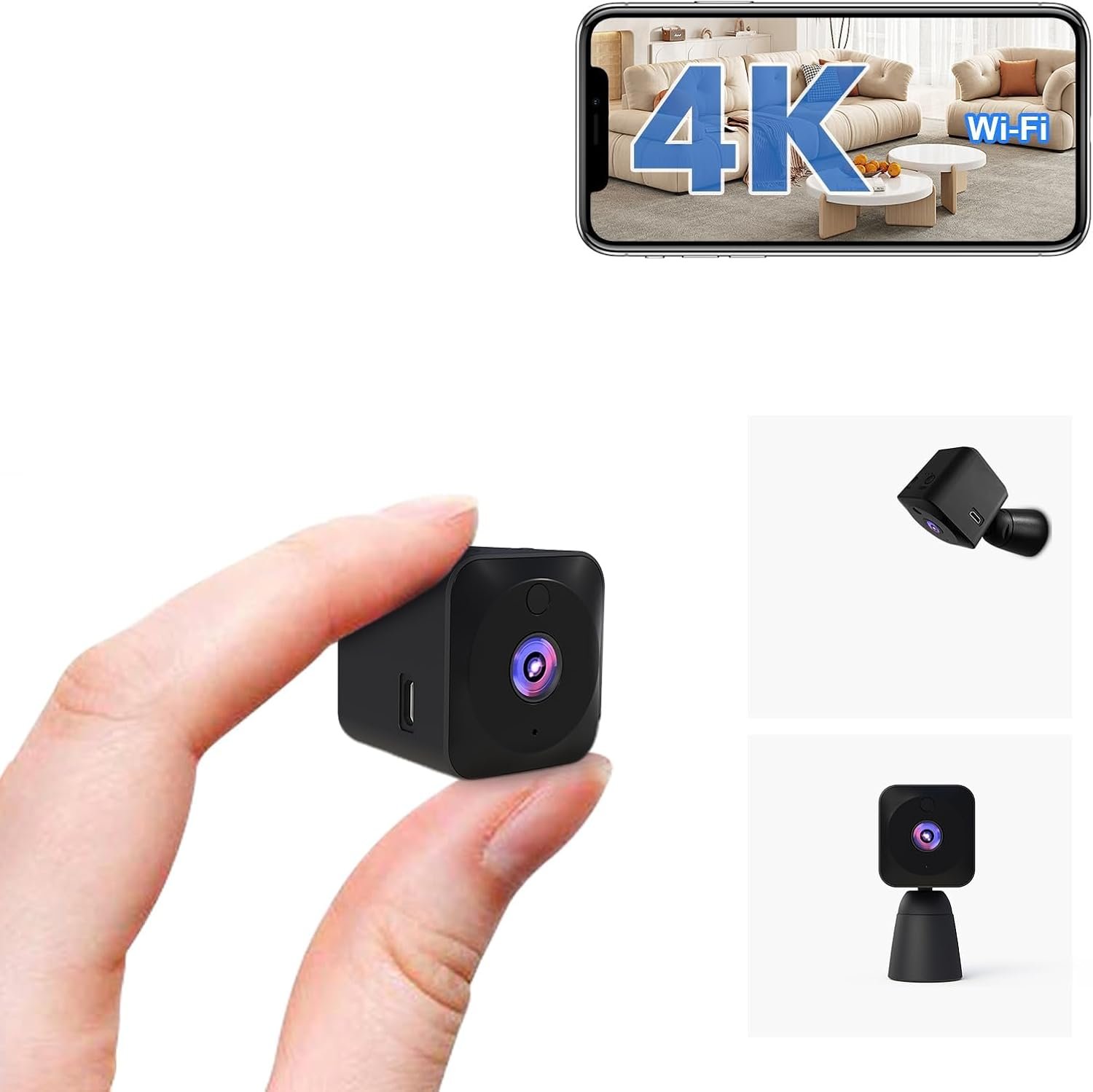 Aobocam mini kamera, 4k hd wlan (2,4ghz überwachungskamera innen live übertragung Handy App für Wifi Kamera Indoor MIT Akku Kompakte Sicherheitkamera MIT Bewegungsmelder/Nachtenscheich/Cloud-Spitze