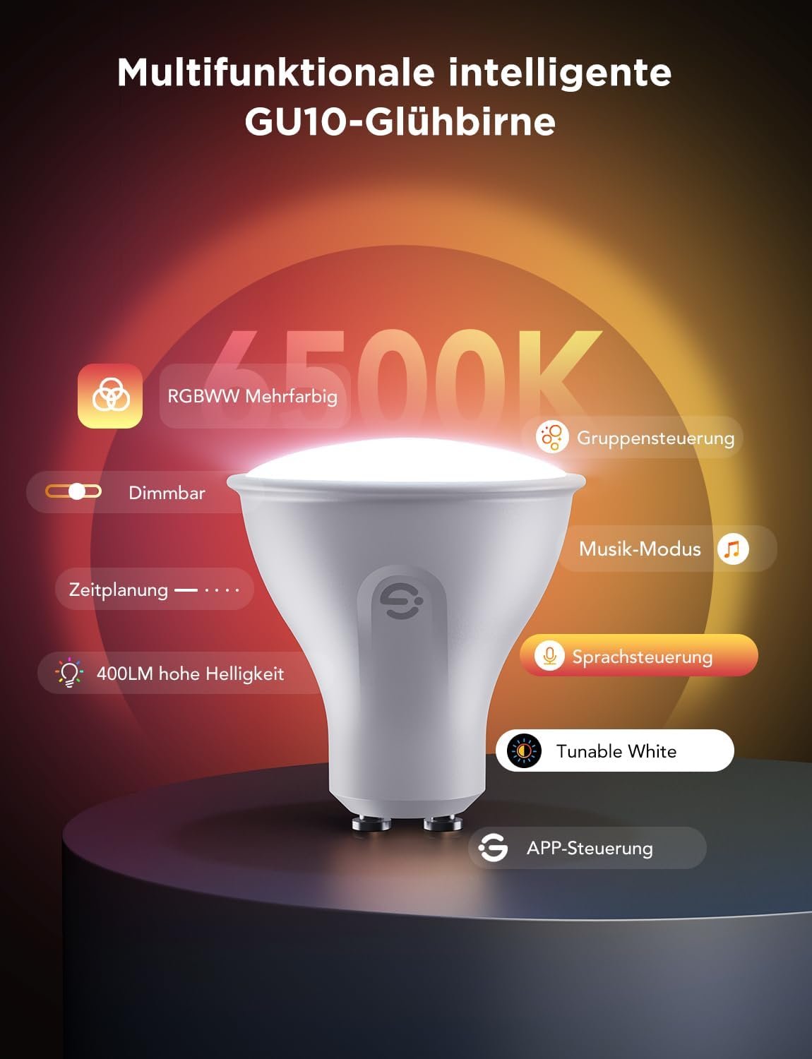 Govee Guhbirne Gu10 LED RGBWW, Smarte Guhbirne 400LM Hohe Helligkeit, Wlan Lampen Dimmbare Farbwechsel, 64 Szenen, Smart Bulb Gu10 LED FUNKTIONIERT MIT Alexa, Synchronisierung MIT MUSIK, 2 PACKUNG, 2 PACKUNG, 2 PACKUNG, 2 PACKUNG – Bild 4